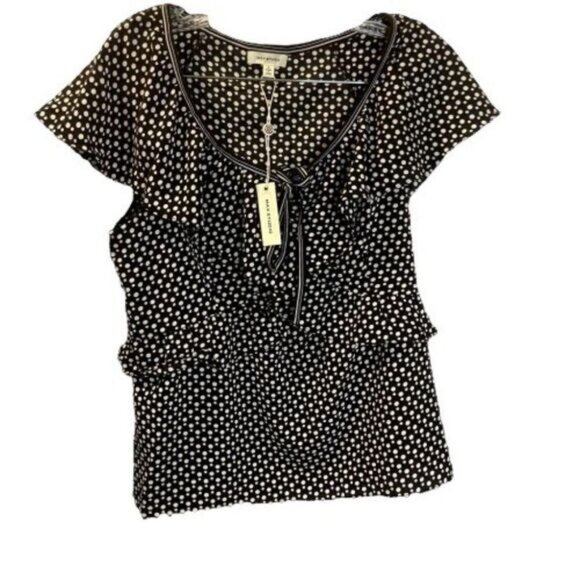 Max Studio Short Sleeve Ruffle Tie Closure Women Top Medium NWT - Picture 3 of 6